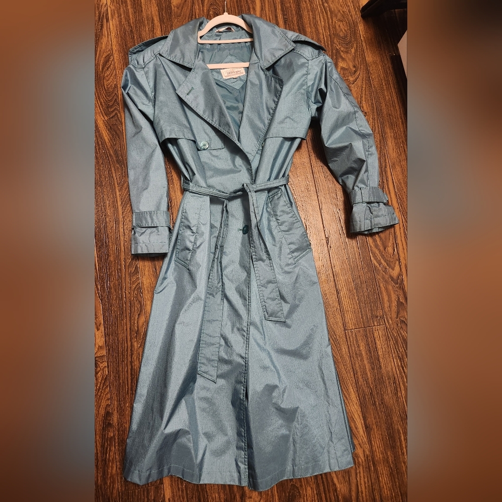🍁Worthington Trench Rain Coat Emerald Green Sz 4P - Picture 3 of 10